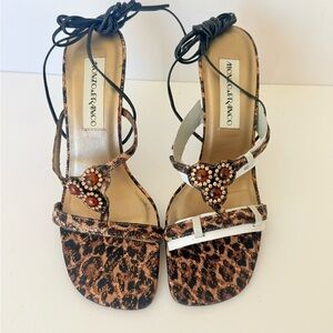 Monzo & Franco Leopard Print Sandals with Black and Brown Accents